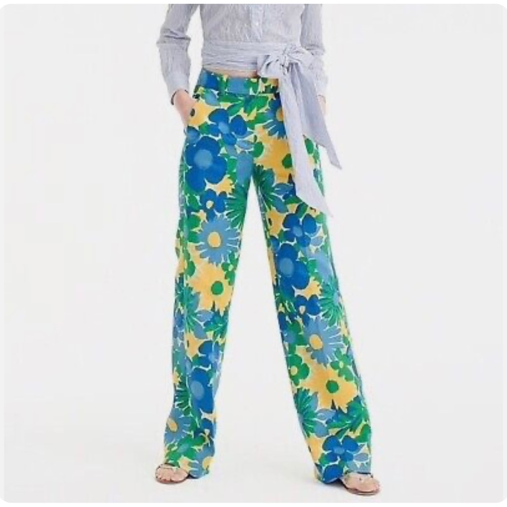 AMAZING J Crew 100% linen wide leg flower pattern trousers